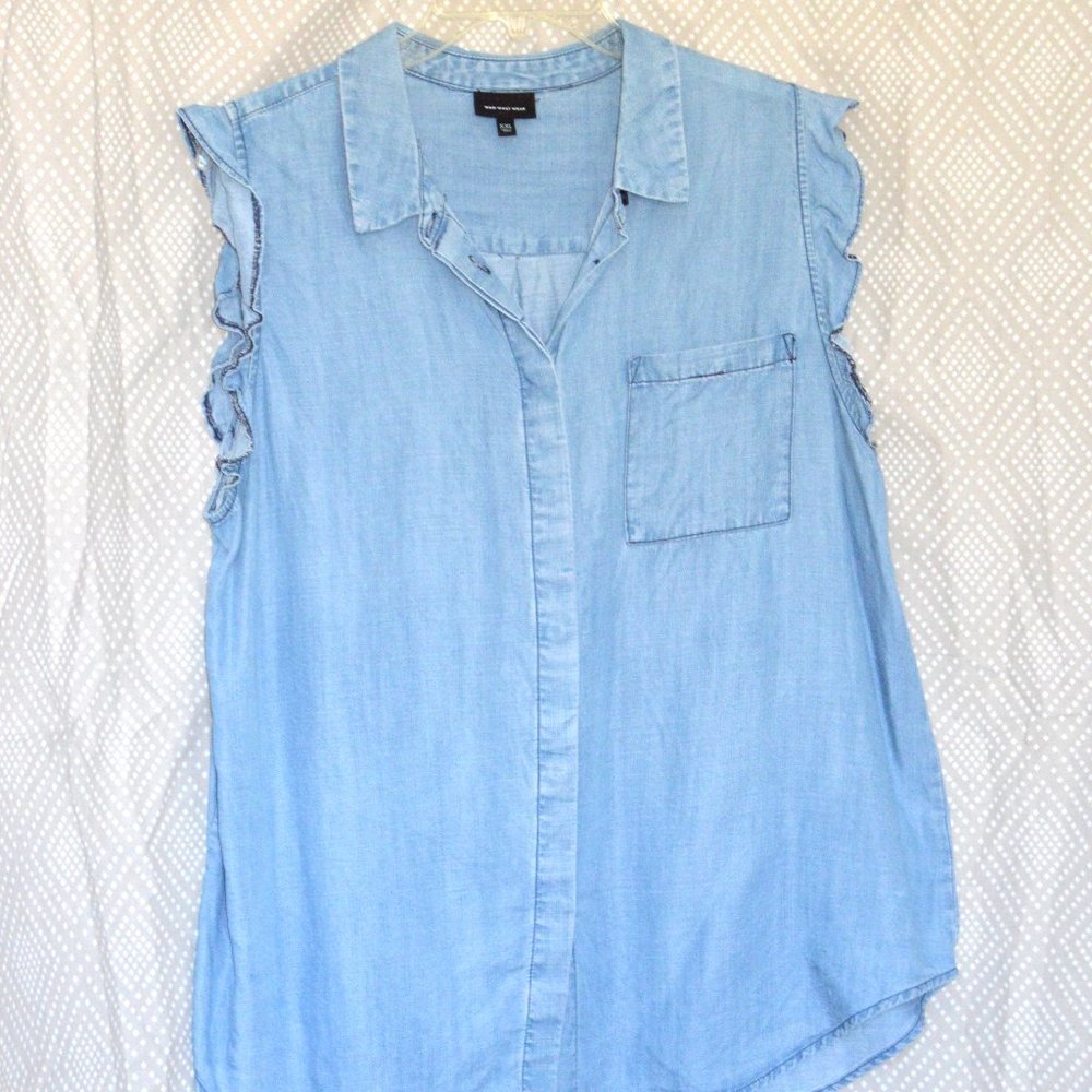 Who What Wear - Sleeveless Chambray Blouse with Ruffle